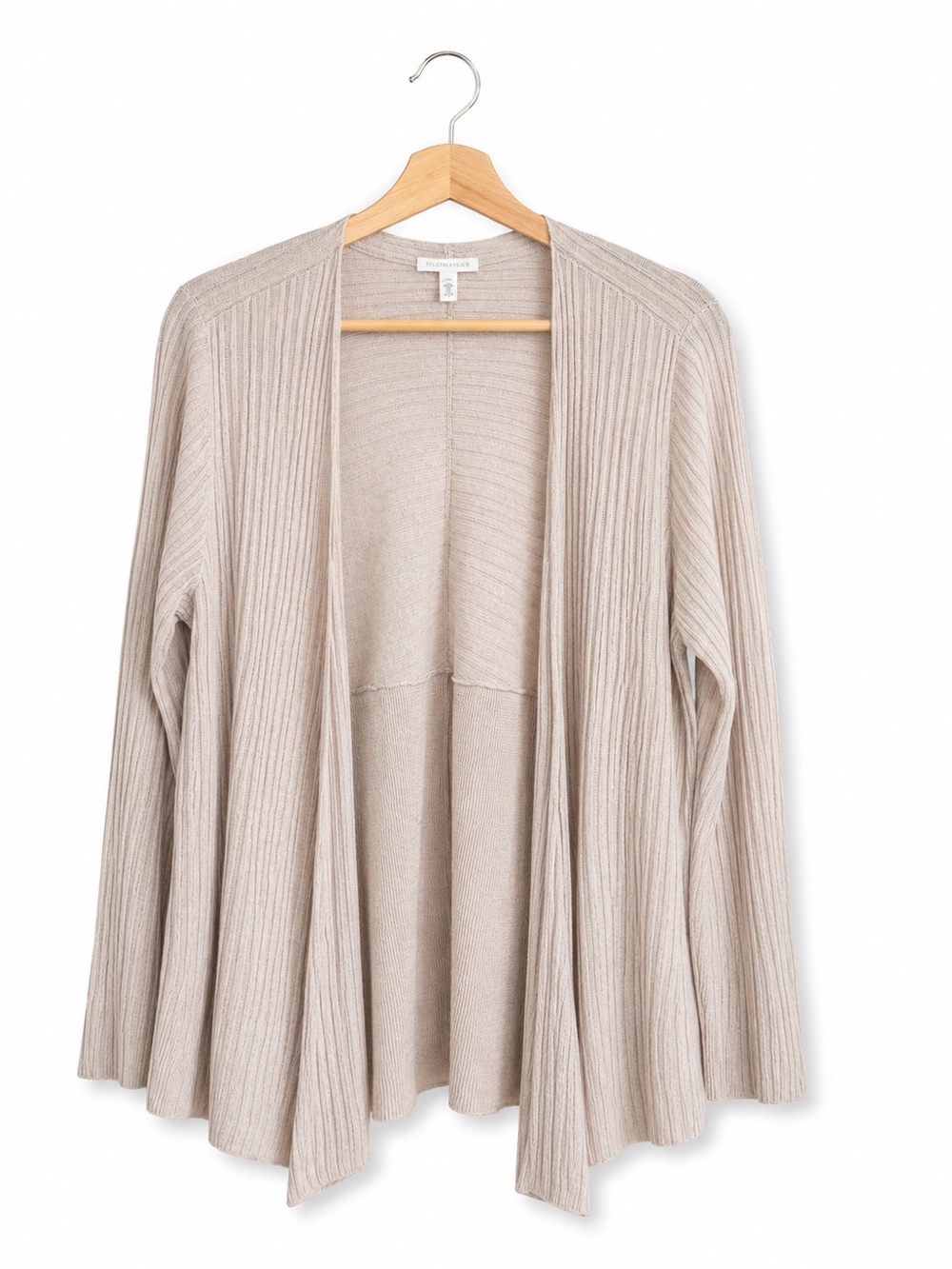Eileen Fisher Organic Linen Open Cardigan Beige Oatmeal Rib Knit Size M/L